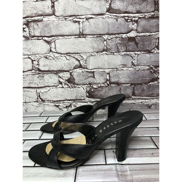 Walter Steiger Black Leather Python Print Heel Sandals Women’s Sz 8.5B US/39EU - Picture 9 of 16